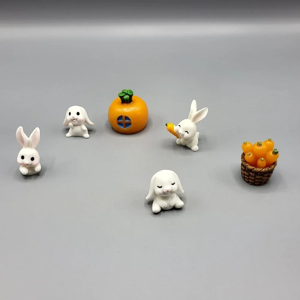 Easter Decor Miniature Rabbit Figurines Set Doll House Carrot Basket Orange